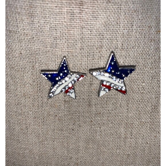 Rhinestone Stars and Stripes Star Shaped earrings - Picture 1 of 6